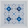 Amazon Brand – Stone & Beam Boho Blue and White Print Wall Art, White Frame, 14″ x 14″