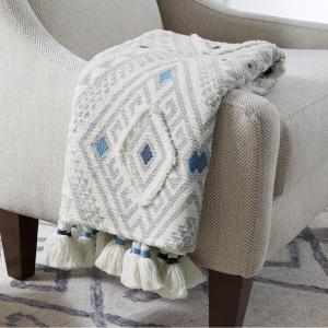 Amazon Brand – Stone & Beam Hand-Woven Global Embroidered Throw Blanket 100% Cotton, Gray, 50″W x 60″L