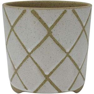 Amazon Brand – Stone & Beam Medium Windowpane Footed Stoneware Planter, 7.9″H, Cloud Dancer White