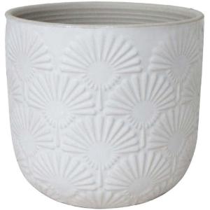 Amazon Brand – Stone & Beam Medium Fan-Embossed Planter, 6″H, Cloud Dancer White