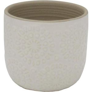 Amazon Brand – Stone & Beam Small Floral-Embossed Planter, 4.3″H, Cloud Dancer White