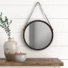 Amazon Brand – Stone & Beam Rustic Farmhouse Round Wood Iron Mirror with Faux Leather Strap – 22 Inch, Black Metal