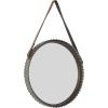 Amazon Brand – Stone & Beam Rustic Farmhouse Round Wood Iron Mirror with Faux Leather Strap – 22 Inch, Black Metal