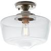 Amazon Brand – Stone & Beam Schoolhouse Semi-Flush Mount Ceiling Fixture With Light Bulb And Clear Glass Shade – 11 x 11 x 10.5 Inches, Brushed Nickel