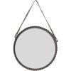 Amazon Brand – Stone & Beam Rustic Farmhouse Round Wood Iron Mirror with Faux Leather Strap – 22 Inch, Black Metal