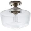 Amazon Brand – Stone & Beam Schoolhouse Semi-Flush Mount Ceiling Fixture With Light Bulb And Clear Glass Shade – 11 x 11 x 10.5 Inches, Brushed Nickel