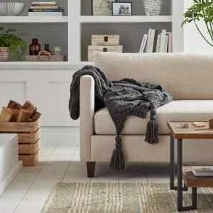 Amazon Brand – Stone & Beam Cozy Cable Knit Chunky Weave Throw Blanket, 60″ x 50″, Charcoal