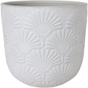 Amazon Brand – Stone & Beam Cylindrical Large Fan-Embossed Planter, 7.5″H, Cloud Dancer White