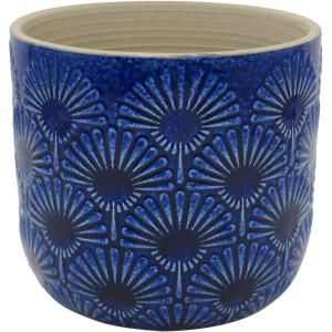 Amazon Brand – Stone & Beam Cylindrical Medium Fan-Embossed Planter, 6″H, Blue