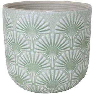 Amazon Brand – Stone & Beam Cylindrical Medium Fan-Embossed Planter, 6″H, Seafoam Green
