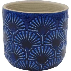 Amazon Brand – Stone & Beam Cylindrical Small Fan-Embossed Planter, 4.3″H, Blue