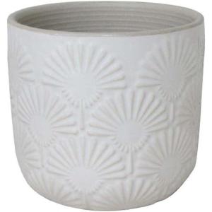 Amazon Brand – Stone & Beam Cylindrical Small Fan-Embossed Planter, 4.3″H, Cloud Dancer White