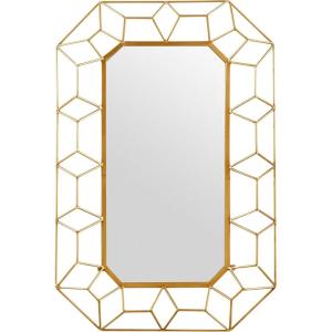 Amazon Brand – Stone & Beam Diamond Shape Metal Frame Hanging Decorative Wall Mirror, 34.25 Inch Height, Gold Finish