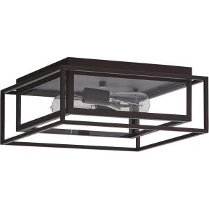 Amazon Brand – Stone & Beam Industrial Rectangle Cage Flush Mount Exterior Ceiling Fixture With 2 Light Bulbs – 15.25 x 15.25 x 6.5 Inches, Oil-Rubbed Bronze