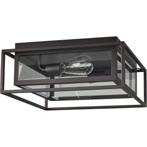 Amazon Brand – Stone & Beam Industrial Rectangle Cage Flush Mount Indoor Ceiling Fixture With 2 Light Bulbs – 15.25 x 15.25 x 6.5 Inches, Oil-Rubbed Bronze