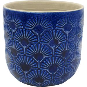 Amazon Brand – Stone & Beam Large Fan-Embossed Planter, 7.5″H, Blue