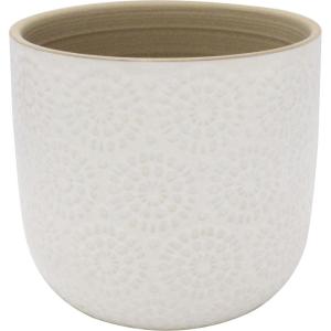 Amazon Brand – Stone & Beam Large Floral-Embossed Planter, 7.5″H, Cloud Dancer White