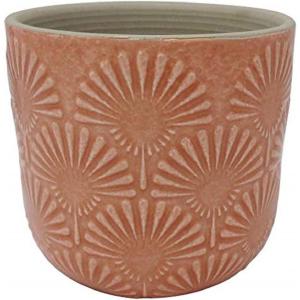 Amazon Brand – Stone & Beam Medium Fan-Embossed Planter, 6″H, Arabesque Coral Pink