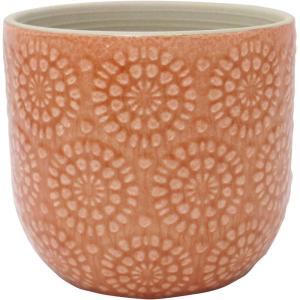 Amazon Brand – Stone & Beam Medium Floral-Embossed Planter, 6″H, Arabesque Coral Pink