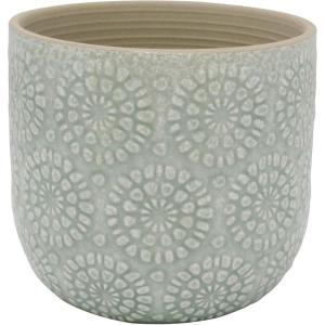 Amazon Brand – Stone & Beam Medium Floral-Embossed Planter, 6″H, Seafoam Green