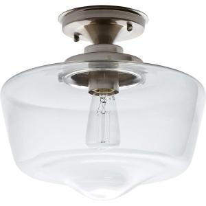 Amazon Brand – Stone & Beam Schoolhouse Semi-Flush Mount Ceiling Fixture With Light Bulb And Clear Glass Shade – 11 x 11 x 10.5 Inches, Brushed Nickel