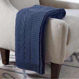 Amazon Brand – Stone & Beam Transitional Chunky Cable Knit Throw Blanket 100% Cotton, Indigo