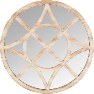 Amazon Brand – Stone & Beam Vintage Compass Wooden Accent Mirror, 28″H, Light Stain