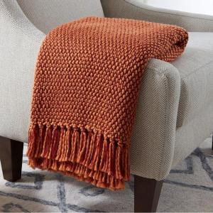 Amazon Brand – Stone & Beam Woven Farmhouse Throw Blanket, Soft and Cozy, 50″ x 60″, Orange/Red