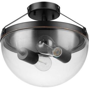 GLOBE Electric 61003 Belsize 2-Light Flush Mount, Oil Rubbed Bronze, Clear Glass Shade, Bulbs Included