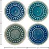 Amazon Brand – Stone & Beam Medallion Round Stoneware Tile Coaster Set – Set of 4, 4.25 Inch, Teal and Blue