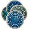 Amazon Brand – Stone & Beam Medallion Round Stoneware Tile Coaster Set – Set of 4, 4.25 Inch, Teal and Blue