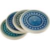 Amazon Brand – Stone & Beam Medallion Round Stoneware Tile Coaster Set – Set of 4, 4.25 Inch, Teal and Blue