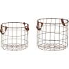 Amazon Brand – Stone & Beam Modern Round Metal Wire Storage Basket with Faux Leather Handles – Pack of 2, Brown