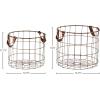 Amazon Brand – Stone & Beam Modern Round Metal Wire Storage Basket with Faux Leather Handles – Pack of 2, Brown