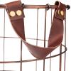 Amazon Brand – Stone & Beam Modern Round Metal Wire Storage Basket with Faux Leather Handles – Pack of 2, Brown