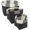 Amazon Brand – Stone & Beam Reversible Plaid Canvas Storage Organizer Tote Set – Set of 3, Black / White