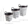 Amazon Brand – Stone & Beam Rustic Farmhouse Decorative Metal Storage Bins – Set of 3, Black with Antique White Finish