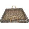 Amazon Brand – Stone & Beam Rustic Farmhouse Wood Serving Square Tray With Patterned Rattan and Rope Handles, Brown and Black, 15.75 x 15.75 x 4.75 in