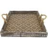 Amazon Brand – Stone & Beam Rustic Farmhouse Wood Serving Square Tray With Patterned Rattan and Rope Handles, Brown and Black, 15.75 x 15.75 x 4.75 in