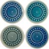 Amazon Brand – Stone & Beam Medallion Round Stoneware Tile Coaster Set – Set of 4, 4.25 Inch, Teal and Blue