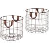 Amazon Brand – Stone & Beam Modern Round Metal Wire Storage Basket with Faux Leather Handles – Pack of 2, Brown