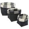 Amazon Brand – Stone & Beam Reversible Plaid Canvas Storage Organizer Tote Set – Set of 3, Black / White
