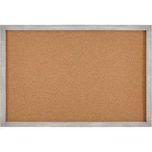 Amazon Brand – Stone & Beam Rectangular Decorative Cork Bulletin Board with Rustic Silver Wood Frame – 25.5 x 37.5 Inch, Grey & Brown