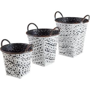 Amazon Brand – Stone & Beam Rustic Farmhouse Decorative Metal Storage Bins – Set of 3, Black with Antique White Finish
